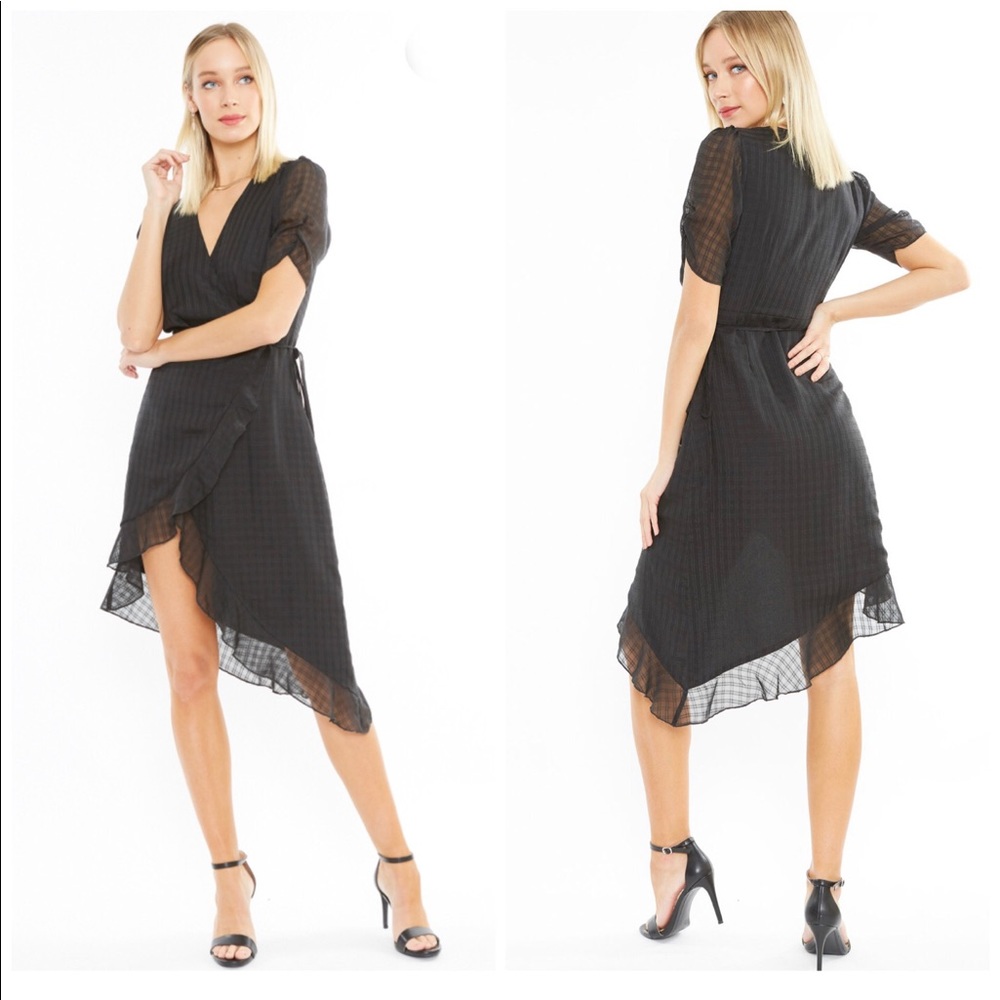 4si3nna Valerie black ruffle asymmetric wrap dress
